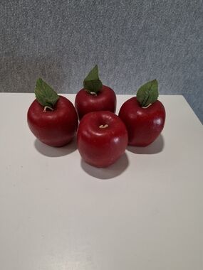 1990's Set of 4 Decorative Red Apple Candles with Green Leaves